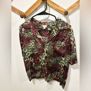 Tiny for Anthropologie button-down blouse featuring a multicolor feather print.